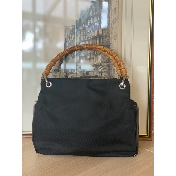 Gucci Handbags - Gucci Handbag with Bamboo Handles. Black Leather & Nylon Canvas